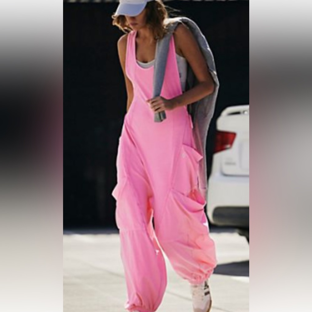 Women's Pink Sleeveless Cargo Jumpsuit